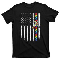 Autism American Flag Puzzle Autism Awareness Gift T-Shirt