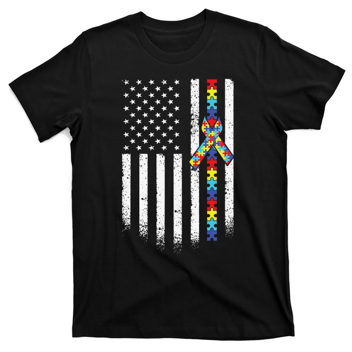 Autism American Flag Puzzle Autism Awareness Gift T-Shirt