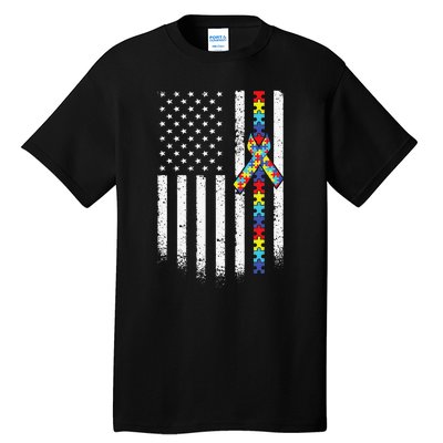 Autism American Flag Puzzle Autism Awareness Gift Tall T-Shirt