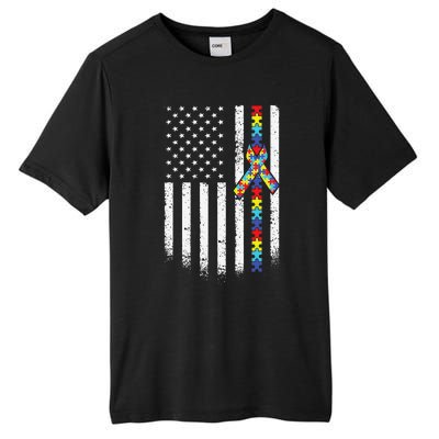 Autism American Flag Puzzle Autism Awareness Gift Tall Fusion ChromaSoft Performance T-Shirt