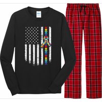 Autism American Flag Puzzle Autism Awareness Gift Long Sleeve Pajama Set