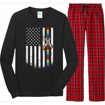 Autism American Flag Puzzle Autism Awareness Gift Long Sleeve Pajama Set