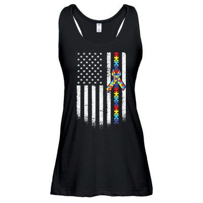 Autism American Flag Puzzle Autism Awareness Gift Ladies Essential Flowy Tank