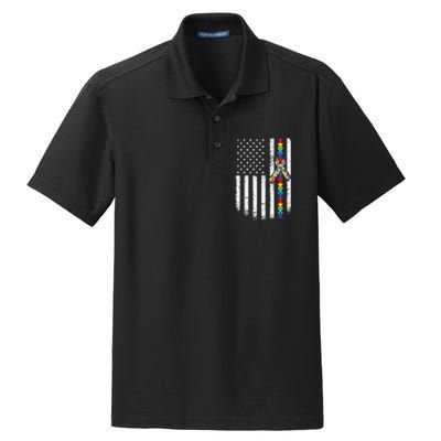 Autism American Flag Puzzle Autism Awareness Gift Dry Zone Grid Polo