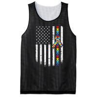 Autism American Flag Puzzle Autism Awareness Gift Mesh Reversible Basketball Jersey Tank