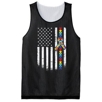 Autism American Flag Puzzle Autism Awareness Gift Mesh Reversible Basketball Jersey Tank