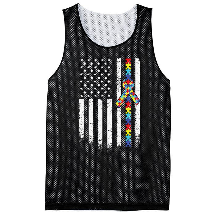 Autism American Flag Puzzle Autism Awareness Gift Mesh Reversible Basketball Jersey Tank