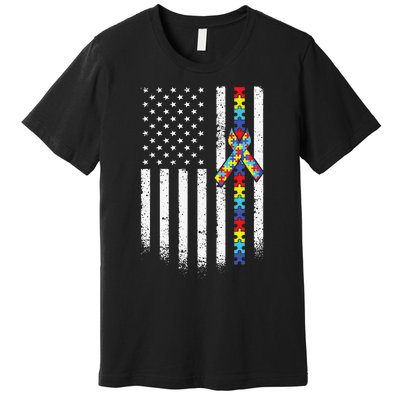 Autism American Flag Puzzle Autism Awareness Gift Premium T-Shirt