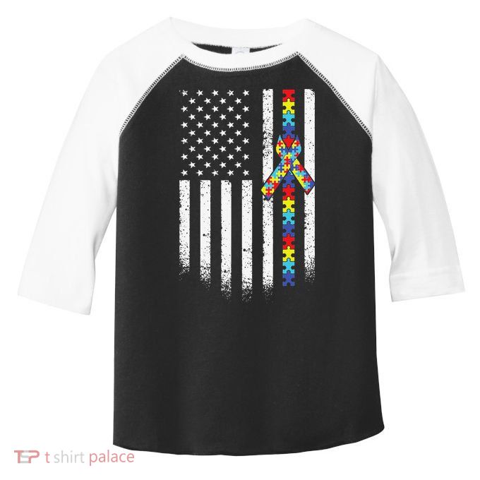 Autism American Flag Puzzle Autism Awareness Gift Toddler Fine Jersey T-Shirt