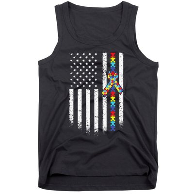 Autism American Flag Puzzle Autism Awareness Gift Tank Top