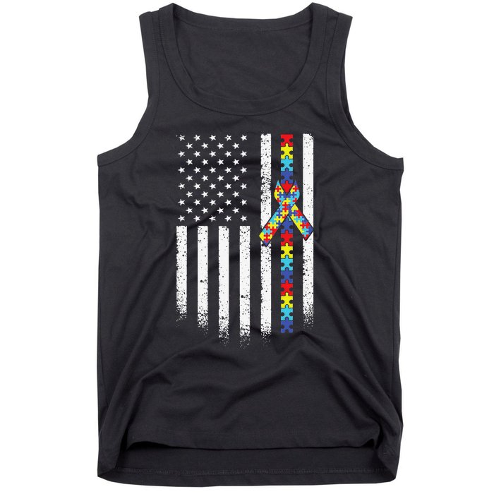 Autism American Flag Puzzle Autism Awareness Gift Tank Top