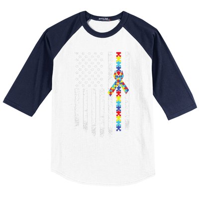 Autism American Flag Puzzle Autism Awareness Gift Baseball Sleeve Shirt