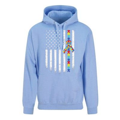 Autism American Flag Puzzle Autism Awareness Gift Unisex Surf Hoodie