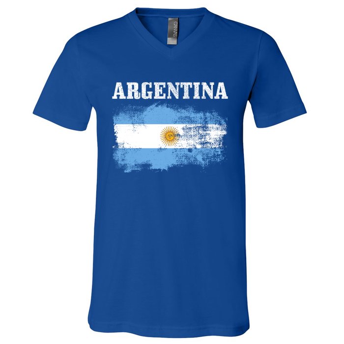 Argentina Argentinian Flag Vintage Argentine Pride Gift V-Neck T-Shirt