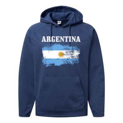 Argentina Argentinian Flag Vintage Argentine Pride Gift Performance Fleece Hoodie