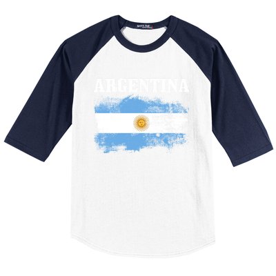 Argentina Argentinian Flag Vintage Argentine Pride Gift Baseball Sleeve Shirt