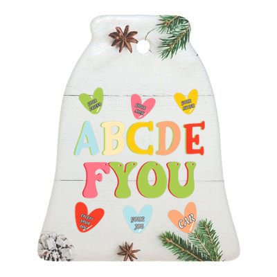 Alphabet ABCDFU Funny ESL Teacher Women Mom Anti Valentines Ceramic Bell Ornament