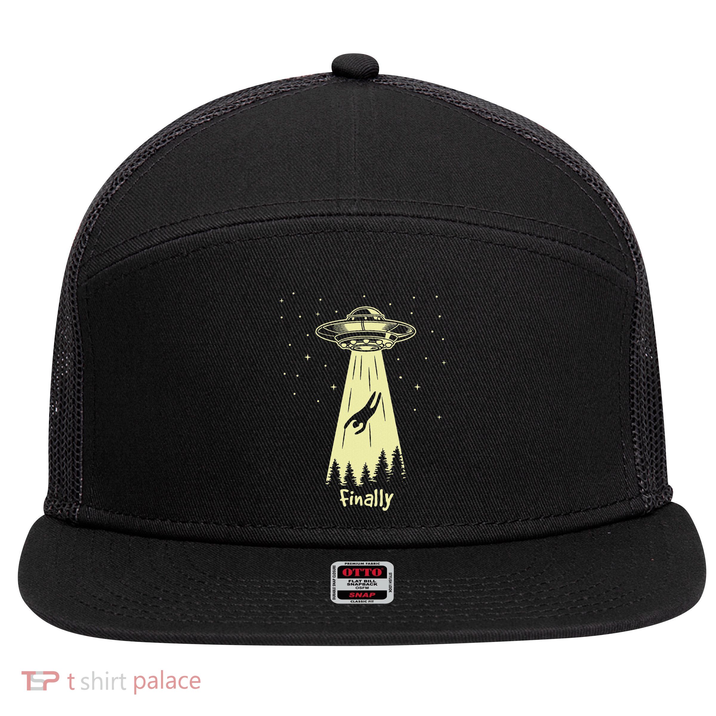 Alien Abduction Finally Aliens 7 Panel Mesh Trucker Snapback Hat