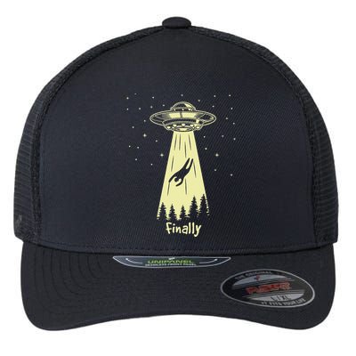 Alien Abduction Finally Aliens Flexfit Unipanel Trucker Cap