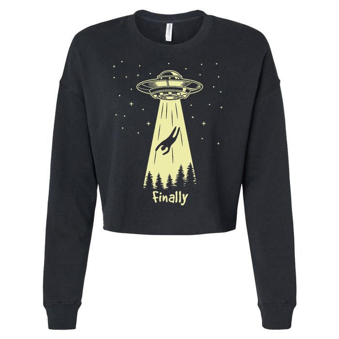 Alien Abduction Finally Aliens Cropped Pullover Crew