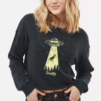 Alien Abduction Finally Aliens Cropped Pullover Crew