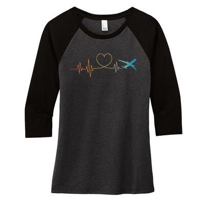 Airplane Art For Wo Aviation Instructor Airline Pilot Women's Tri-Blend 3/4-Sleeve Raglan Shirt