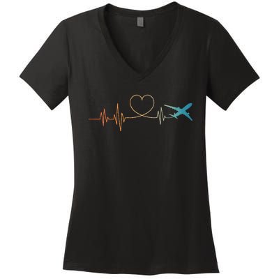 Airplane Art For Wo Aviation Instructor Airline Pilot Women's V-Neck T-Shirt