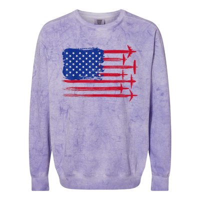 Aircraft American Flag Airplane Pilot 4Th Of July Aviation Gift Colorblast Crewneck Sweatshirt