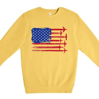 Aircraft American Flag Airplane Pilot 4Th Of July Aviation Gift Premium Crewneck Sweatshirt