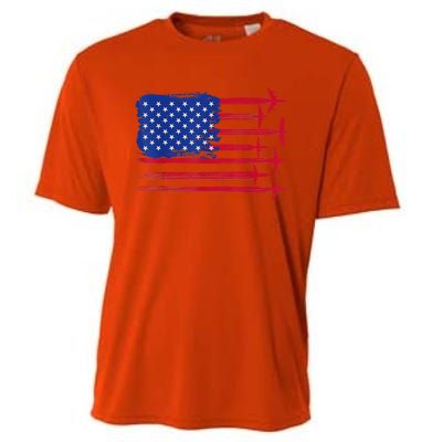 Aircraft American Flag Airplane Pilot 4Th Of July Aviation Gift Cooling Performance Crew T-Shirt