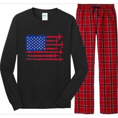 Aircraft American Flag Airplane Pilot 4Th Of July Aviation Gift Long Sleeve Pajama Set