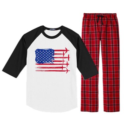 Aircraft American Flag Airplane Pilot 4Th Of July Aviation Gift Raglan Sleeve Pajama Set