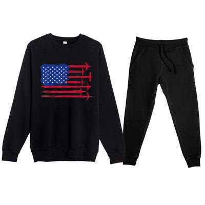 Aircraft American Flag Airplane Pilot 4Th Of July Aviation Gift Premium Crewneck Sweatsuit Set