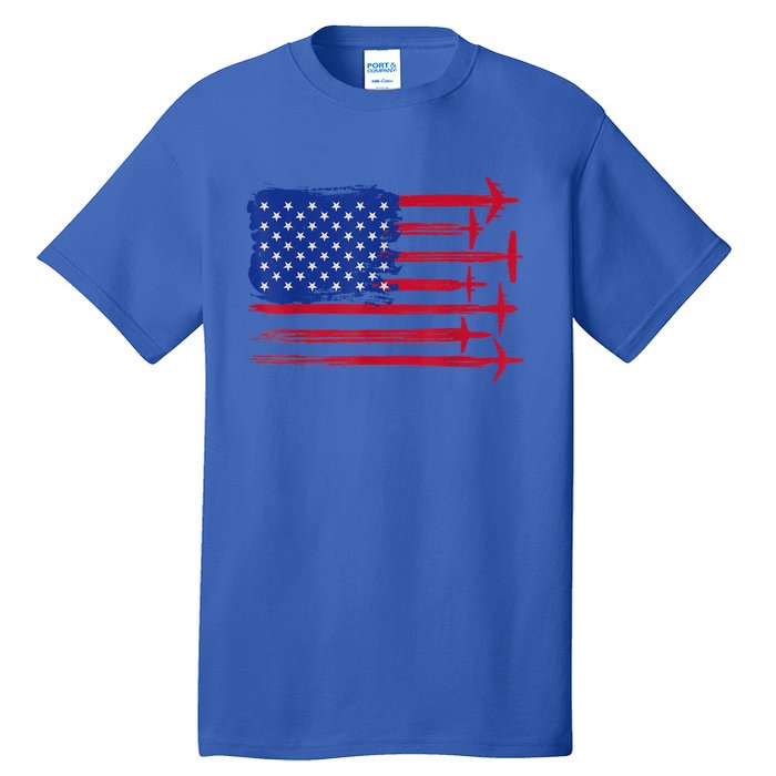 Aircraft American Flag Airplane Pilot 4Th Of July Aviation Gift Tall T-Shirt