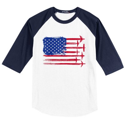 Aircraft American Flag Airplane Pilot 4Th Of July Aviation Gift Baseball Sleeve Shirt