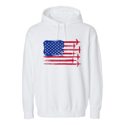 Aircraft American Flag Airplane Pilot 4Th Of July Aviation Gift Garment-Dyed Fleece Hoodie