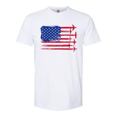 Aircraft American Flag Airplane Pilot 4Th Of July Aviation Gift Softstyle CVC T-Shirt