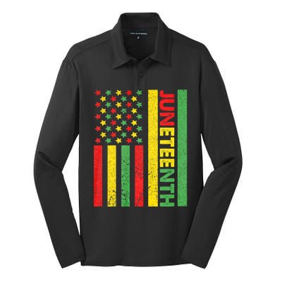 African American Flag Juneteenth Silk Touch Performance Long Sleeve Polo