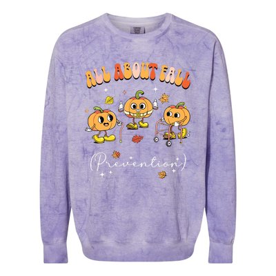 All About Fall Prevention Physical Therapy Funny Pumpkin Colorblast Crewneck Sweatshirt