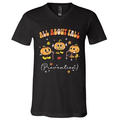 All About Fall Prevention Physical Therapy Funny Pumpkin V-Neck T-Shirt