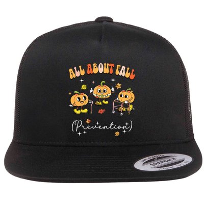 All About Fall Prevention Physical Therapy Funny Pumpkin Flat Bill Trucker Hat