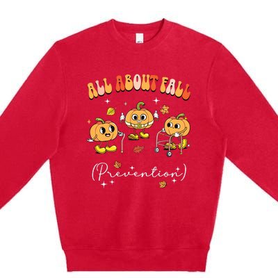 All About Fall Prevention Physical Therapy Funny Pumpkin Premium Crewneck Sweatshirt