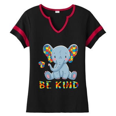 Autism Awareness Funny Elephant Autistic Acceptance Be Kind Gift Ladies Halftime Notch Neck Tee