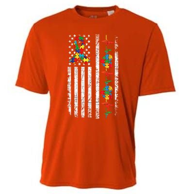 Autism American Flag Autistic Awareness Warrior Support Gift Cooling Performance Crew T-Shirt