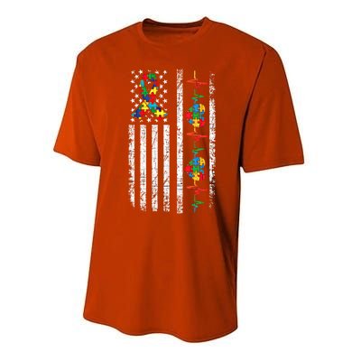 Autism American Flag Autistic Awareness Warrior Support Gift Performance Sprint T-Shirt