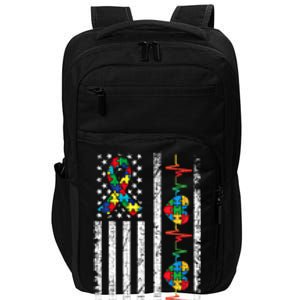 Autism American Flag Autistic Awareness Warrior Support Gift Impact Tech Backpack