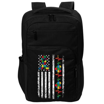 Autism American Flag Autistic Awareness Warrior Support Gift Impact Tech Backpack