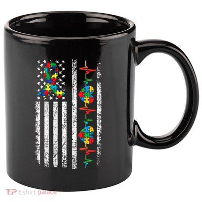 Autism American Flag Autistic Awareness Warrior Support Gift 11oz C Handle Ceramic Mug