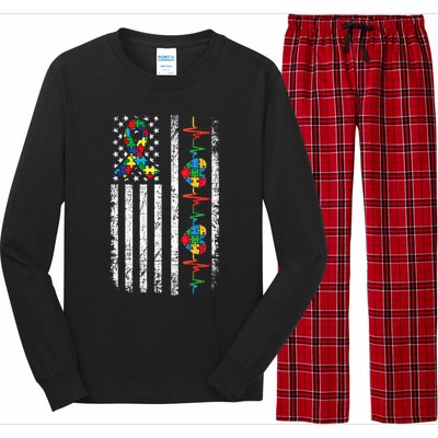 Autism American Flag Autistic Awareness Warrior Support Gift Long Sleeve Pajama Set