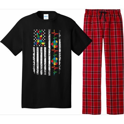 Autism American Flag Autistic Awareness Warrior Support Gift Pajama Set